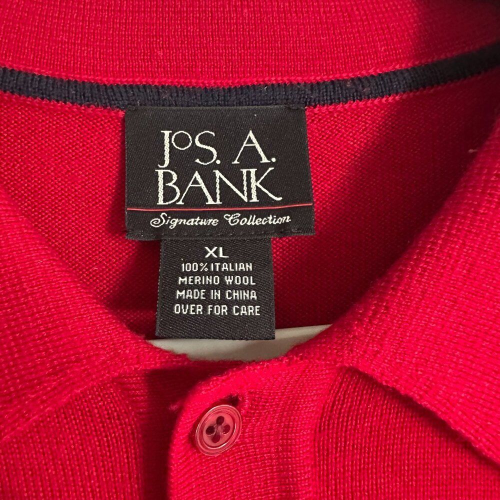Jos A Bank Signature Polo Pullover Sweater XL 100% Italian Merino Wool Red - Picture 5 of 9